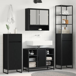 vidaXL Meuble de salle de bain avec porte noir aspect chêne 40 x 30 x 100 cm