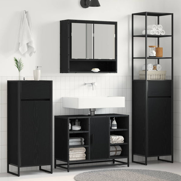 vidaXL Meuble de salle de bain avec porte noir aspect chêne 40 x 30 x 100 cm