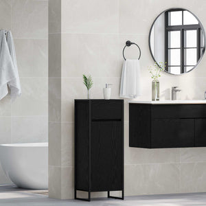 vidaXL Meuble de salle de bain avec porte noir aspect chêne 40 x 30 x 100 cm