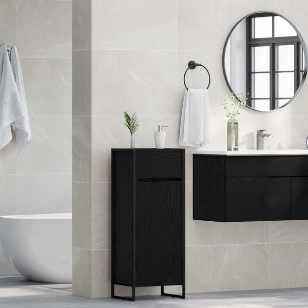 vidaXL Meuble de salle de bain avec porte noir aspect chêne 40 x 30 x 100 cm