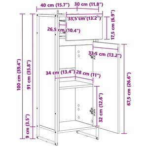 vidaXL Meuble de salle de bain avec porte noir aspect chêne 40 x 30 x 100 cm