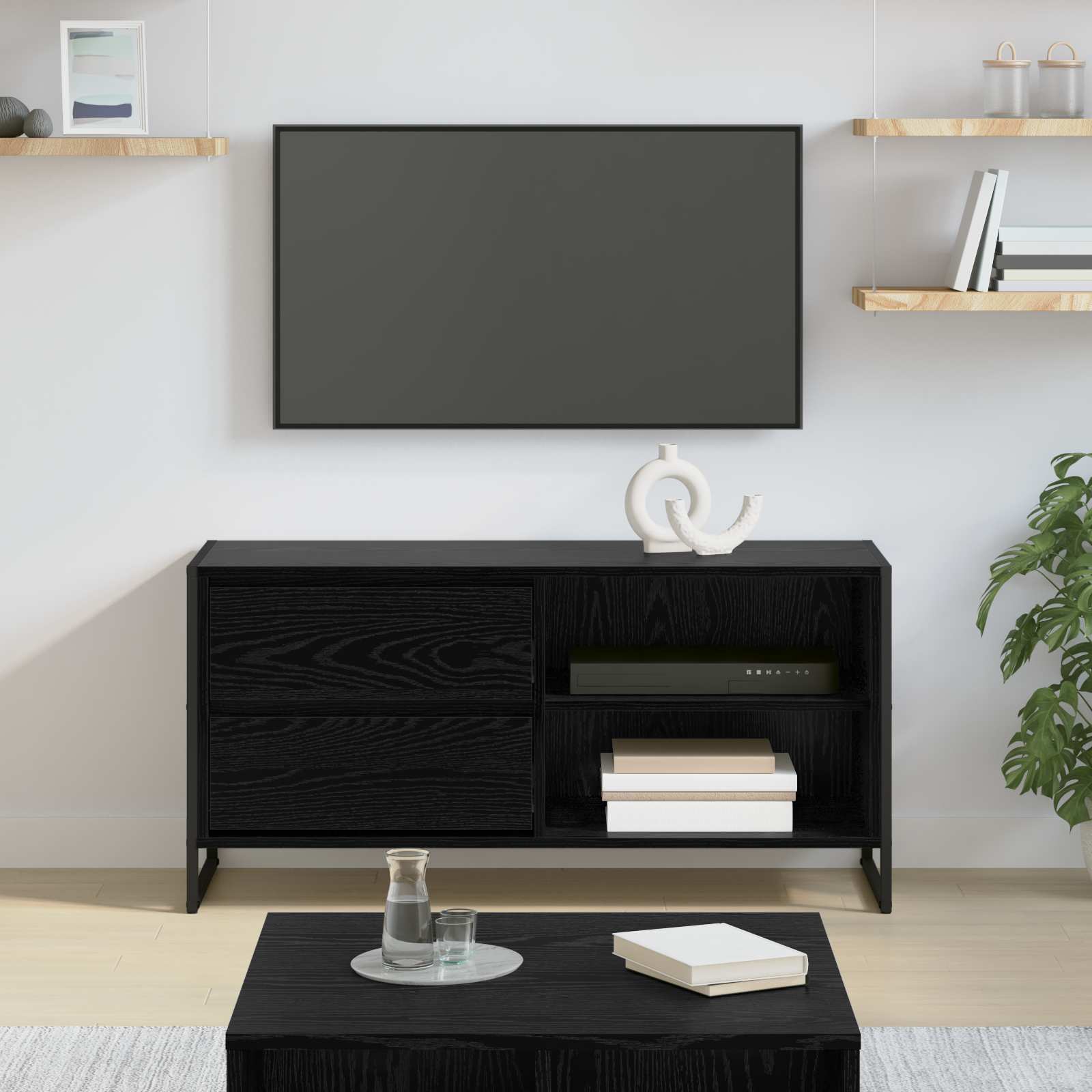 TV-Schrank Schwarz Eichen-Optik 100 cm
