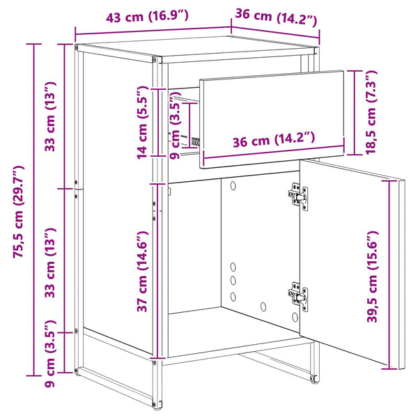 vidaXL Commode fumée 43 x 36 x 75,5 cm Bois d'ingénierie