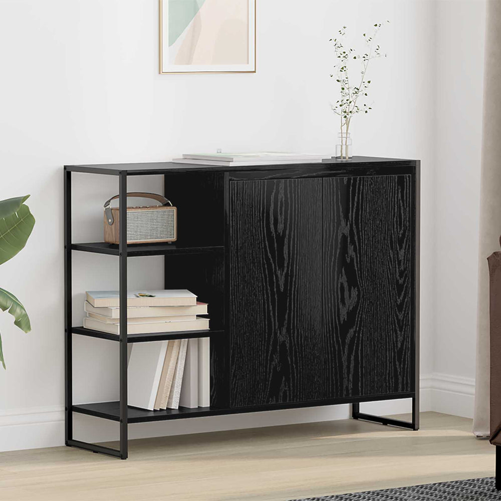 Schwarzer Seitenschrank Eichen-Optik