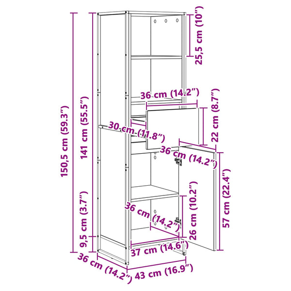 Sonoma Bücherregal Holzwerkstoff 43x36x150,5 cm