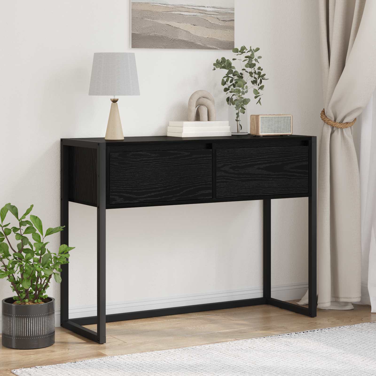 vidaXL Table console noir aspect chêne 100 x 36 x 75 cm