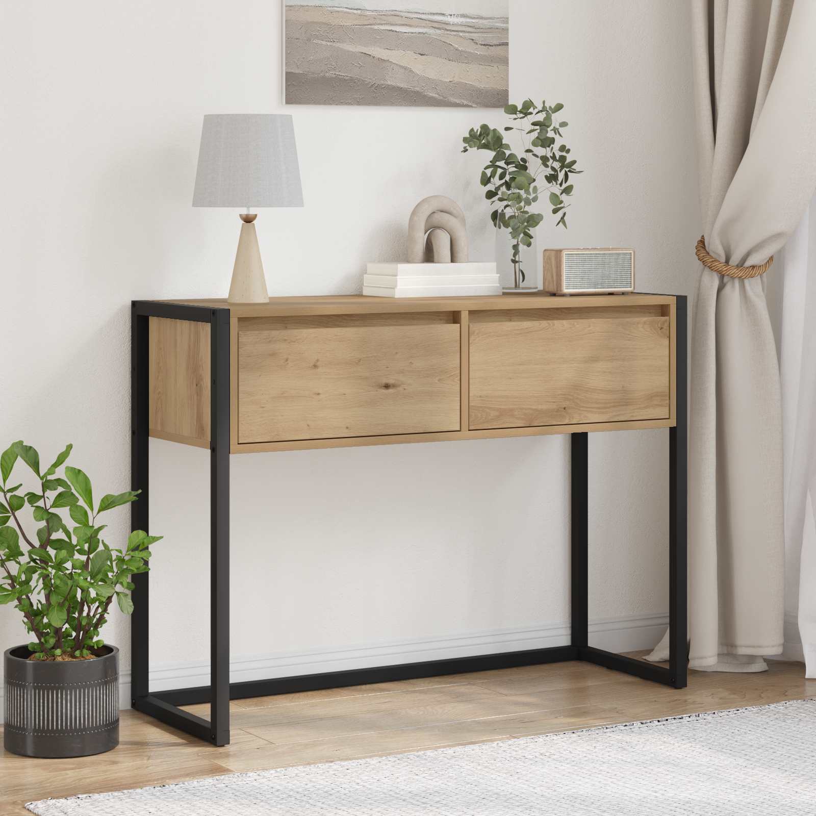 vidaXL Table console avec espace de rangement Chêne de 100 x 36 x 75 cm