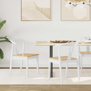 vidaXL Chaises de salle à manger 2 pcs Blanc et Naturel Bois d'hévéa massif