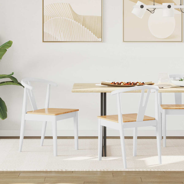 vidaXL Chaises de salle à manger 2 pcs Blanc et Naturel Bois d'hévéa massif
