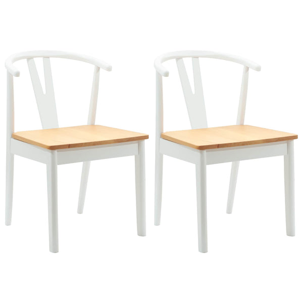 vidaXL Chaises de salle à manger 2 pcs Blanc et Naturel Bois d'hévéa massif