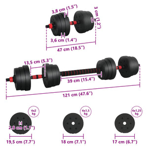 2-in-1 Hantelset 20kg, Schwarz/Rot