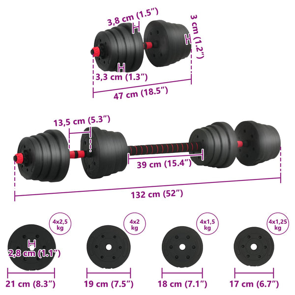 30kg 2-in-1 Hantelset Schwarz/Rot