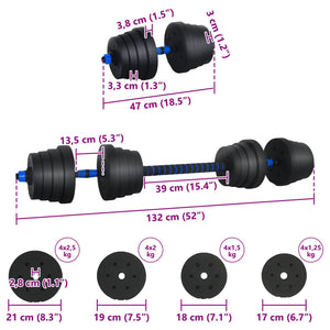 2-in-1 Hantelset 30kg Schwarz/Blau