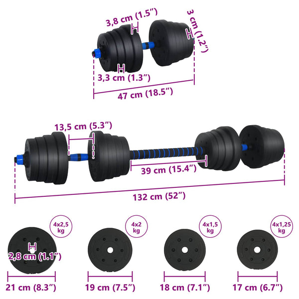 2-in-1 Hantelset 30kg Schwarz/Blau