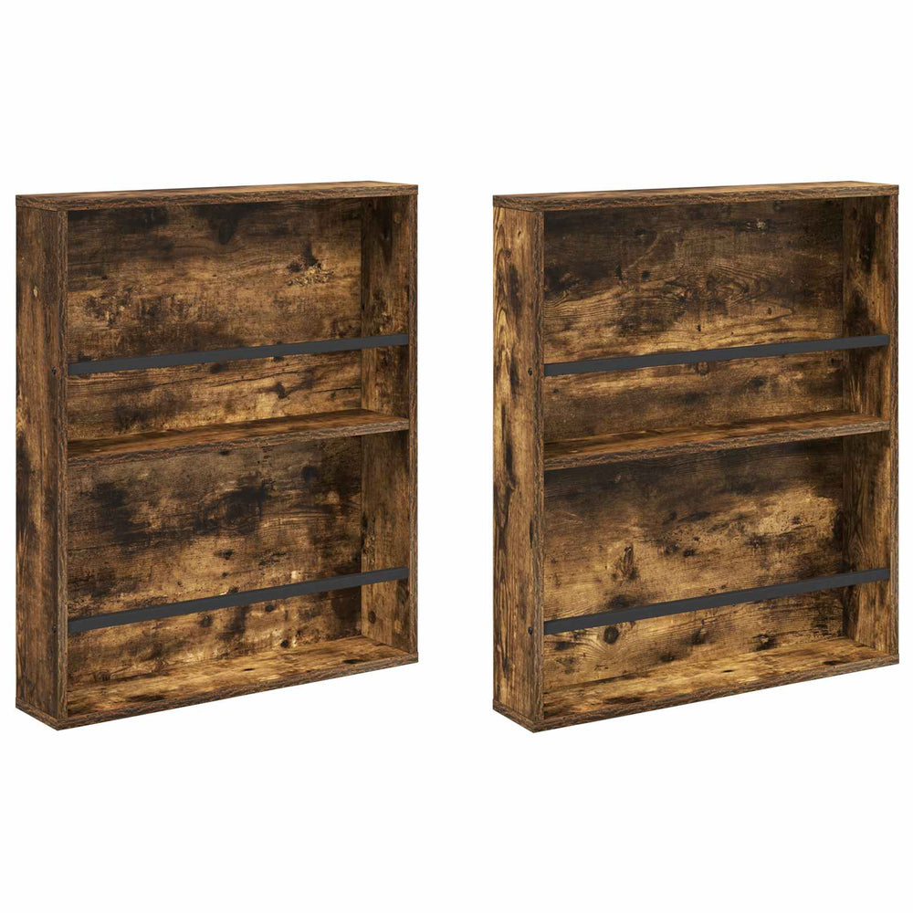 Wandmontiertes Magazinregal, Geräucherte Eiche, 2er-Set