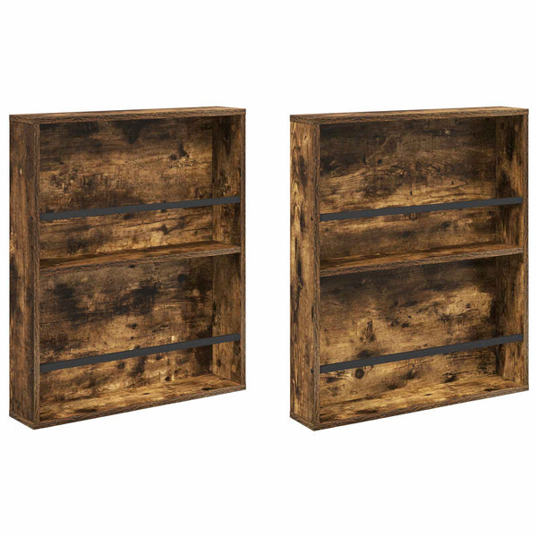 Wandmontiertes Magazinregal, Geräucherte Eiche, 2er-Set