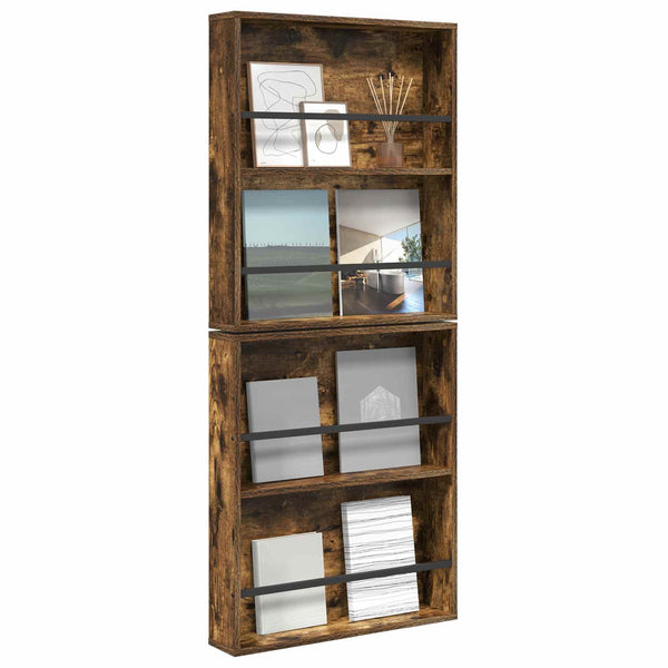 Wandmontiertes Magazinregal, Geräucherte Eiche, 2er-Set