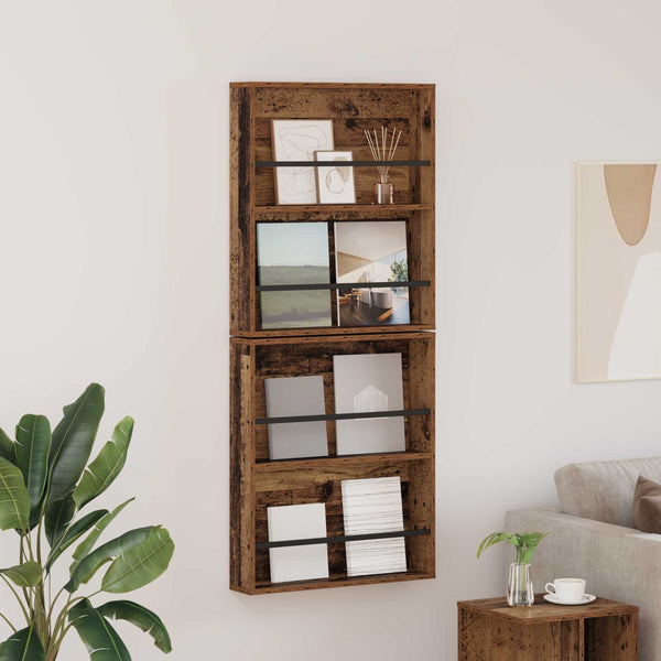 Wandmontiertes Zeitschriftenregal 2er-Set Altholz