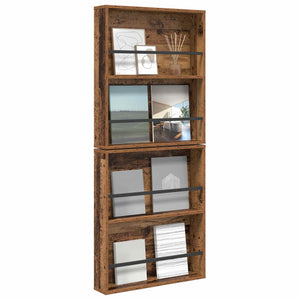 Wandmontiertes Zeitschriftenregal 2er-Set Altholz