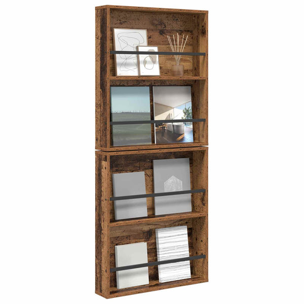 Wandmontiertes Zeitschriftenregal 2er-Set Altholz