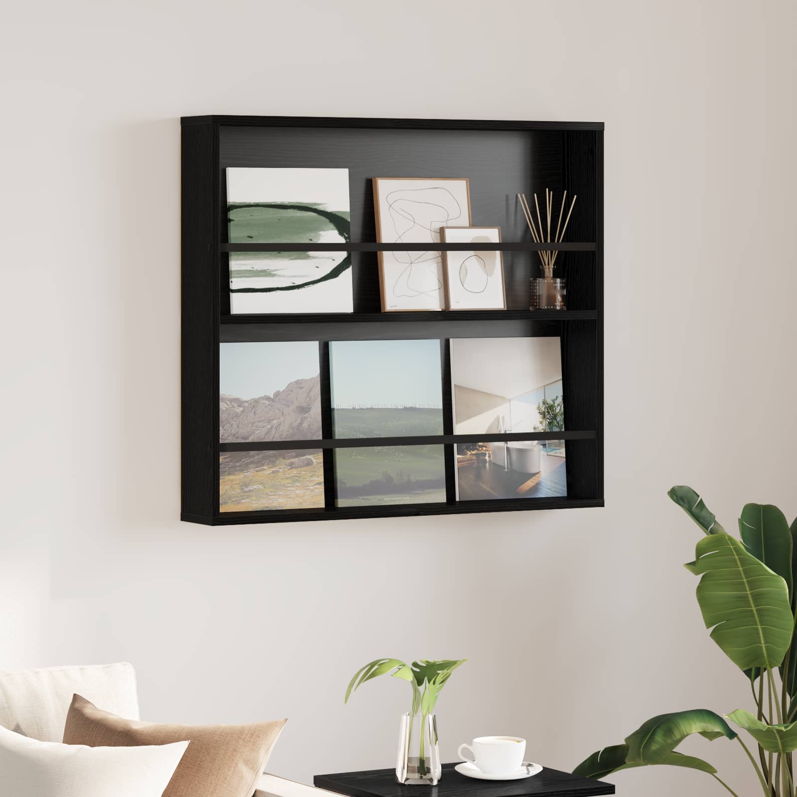 Magazinregal Schwarz Eichenoptik Wandmontage
