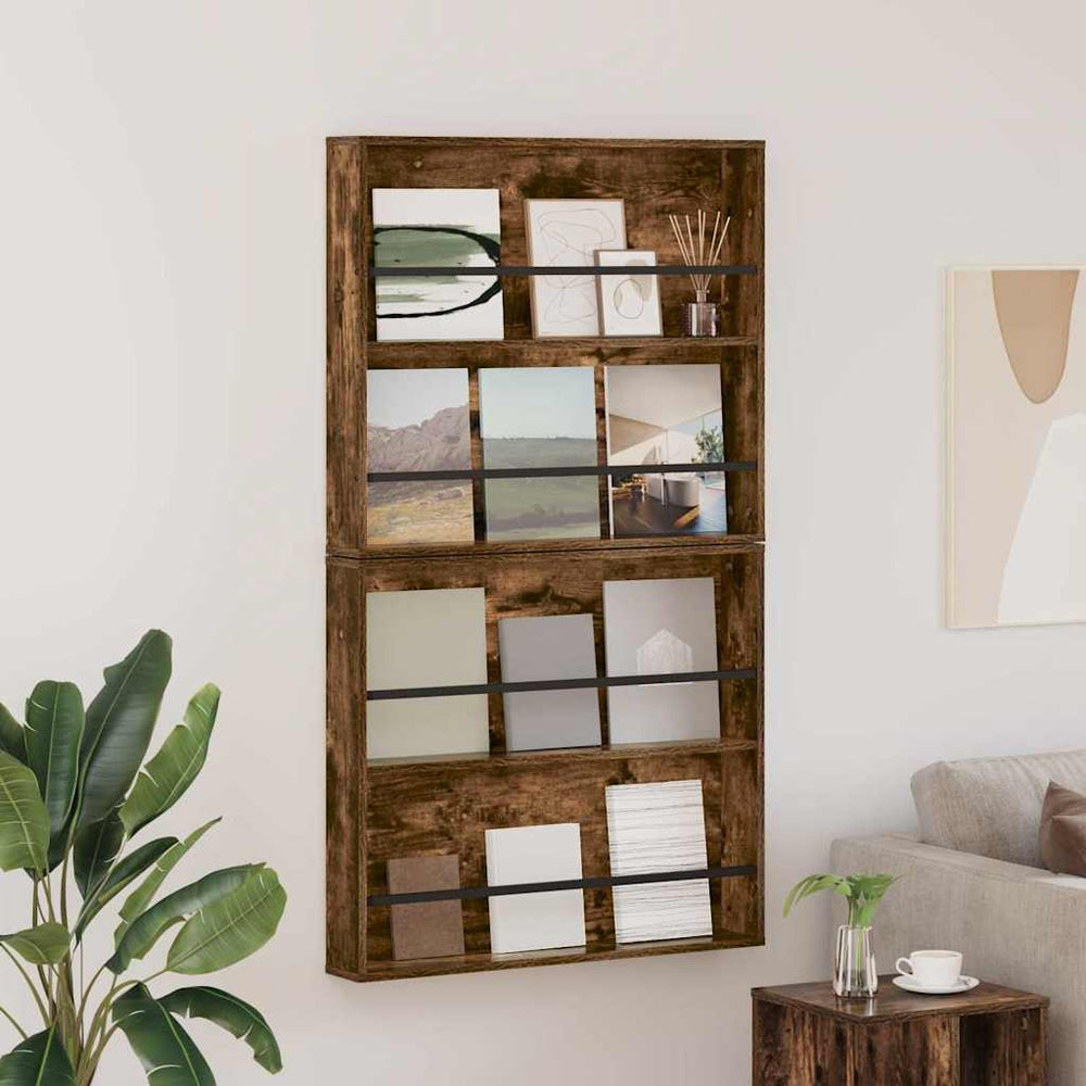 Wand-Magazinregal, Geräucherte Eiche, 2er-Set