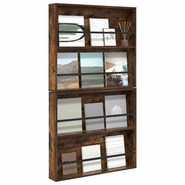 vidaXL Étagère à magazines avec étagère 2 pcs Chêne fumé 80 x 12 x 70 cm