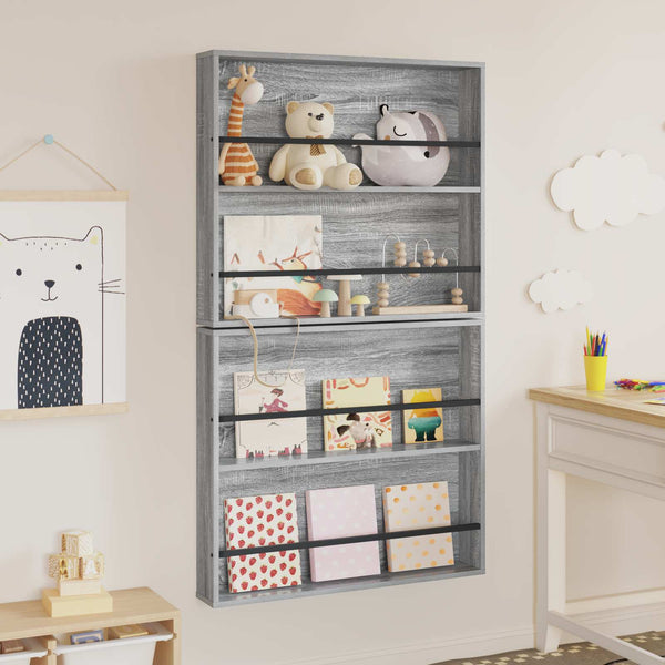 Wandmontiertes Magazinregal, Grau Sonoma, 2er-Set