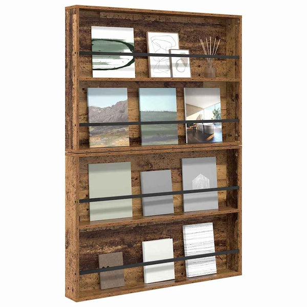 Wandmontiertes Zeitschriftenregal, Altholz, 2er-Set