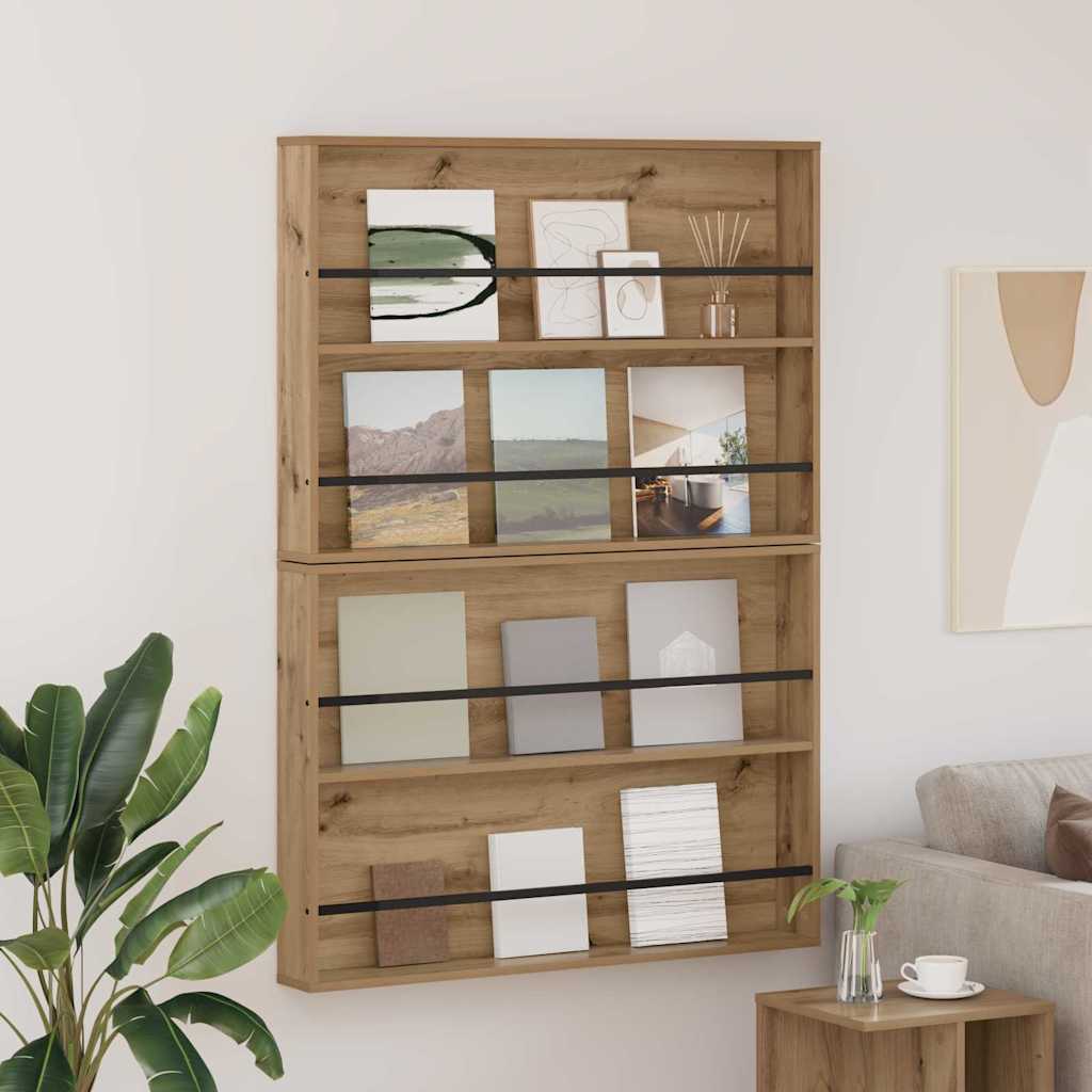 Wandmontiertes Zeitschriftenregal, Artisan Eiche, 2er-Set