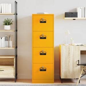 Senfgelber Aktenschrank mit Schubladen, 2er-Set