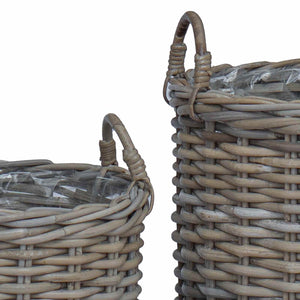 Graue Rattan Blumentopf Körbchen 2er-Set