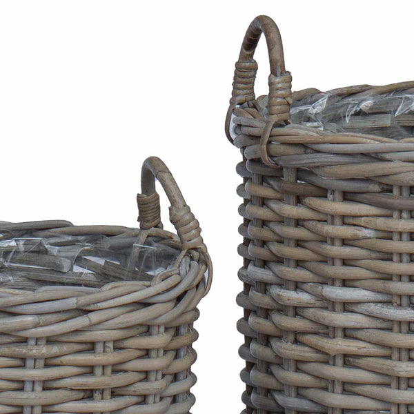 Graue Rattan Blumentopf Körbchen 2er-Set