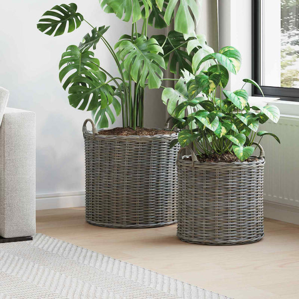Graue Rattan Blumentopf Körbchen 2er-Set
