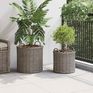 Graue Rattan Blumentopf Körbchen 2er-Set