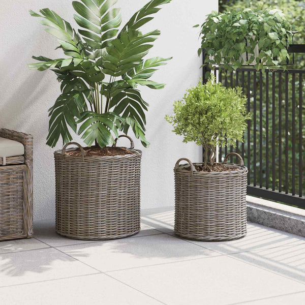Graue Rattan Blumentopf Körbchen 2er-Set