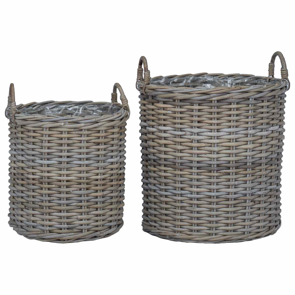 Graue Rattan Blumentopf Körbchen 2er-Set