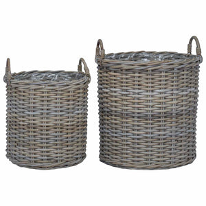 Graue Rattan Blumentopf Körbchen 2er-Set