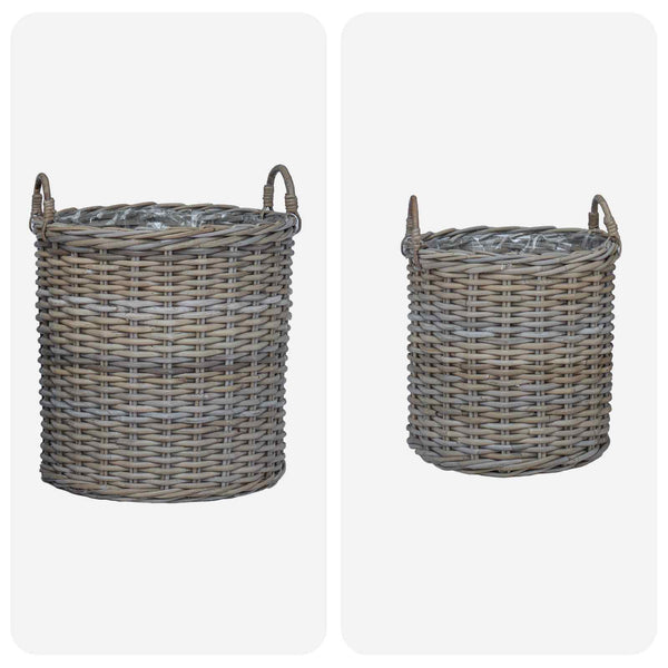 Graue Rattan Blumentopf Körbchen 2er-Set