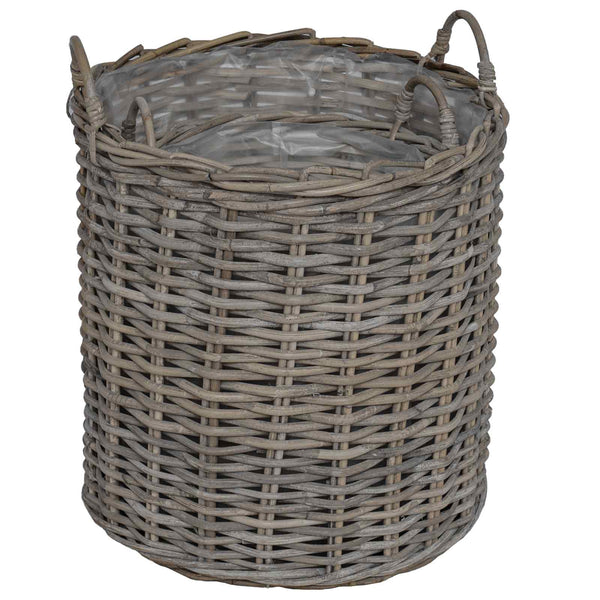Graue Rattan Blumentopf Körbchen 2er-Set