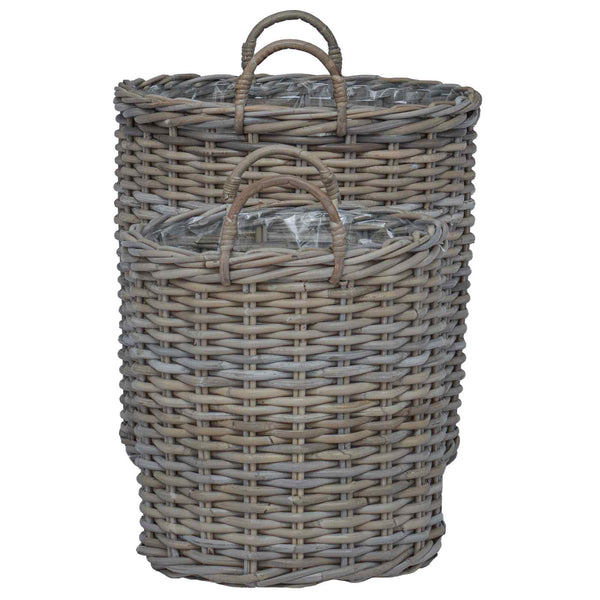 Graue Rattan Blumentopf Körbchen 2er-Set