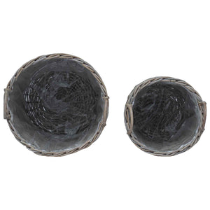Graue Rattan Blumentopf Körbchen 2er-Set