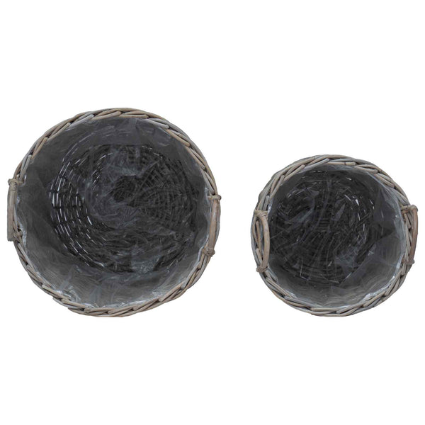 Graue Rattan Blumentopf Körbchen 2er-Set