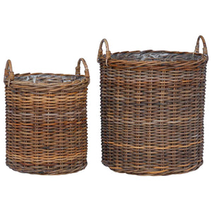 Blumentopf Körbchen 2er Set Braun Rattan