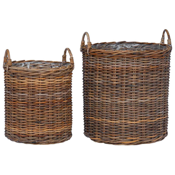 Blumentopf Körbchen 2er Set Braun Rattan