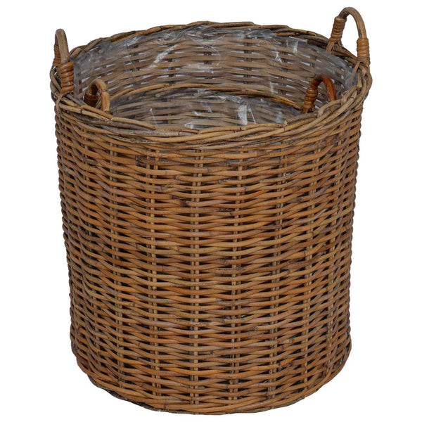 Blumentopf Körbchen 2er Set Braun Rattan