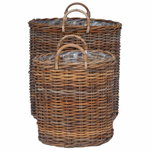 Blumentopf Körbchen 2er Set Braun Rattan