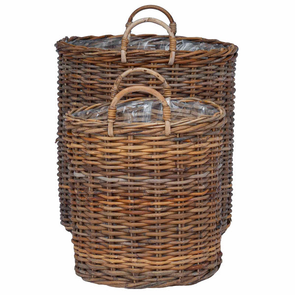 Blumentopf Körbchen 2er Set Braun Rattan