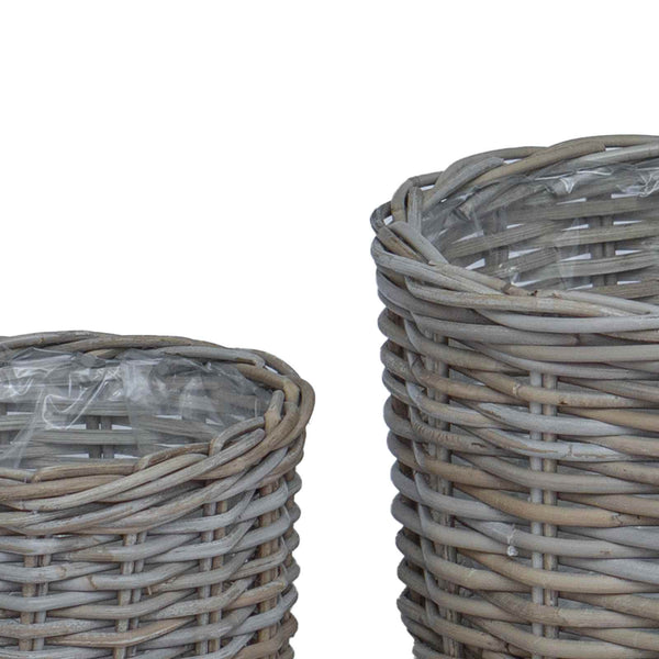 Graue Kubu Rattan Blumentopf Körbe, 2er-Set
