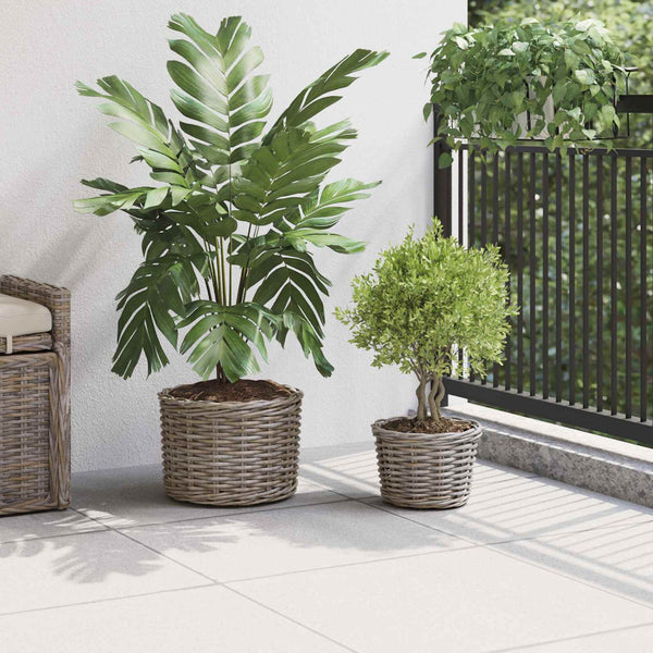 Graue Kubu Rattan Blumentopf Körbe, 2er-Set